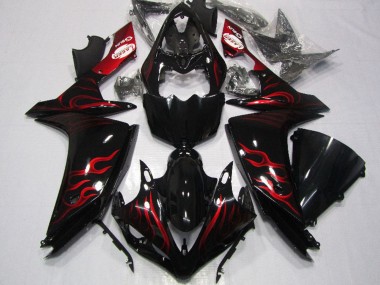 Carénage Moto Yamaha YZF R1 2007-2008 - Noir Brillant Rouge Flamme Abordables