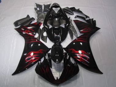 Carénage Moto Yamaha YZF R1 2009-2011 - Noir Brillant Rouge Flamme Abordables
