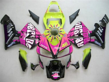 Carénages Moto Honda CBR600RR 2003-2004 - Jaune Rose Noir Brillant Valentino Rossi Abordables