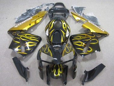 Carénages Moto Honda CBR600RR 2005-2006 - Noir Brillant Jaune Flamme Abordables