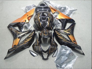 Carénage Moto Honda CBR600RR 2007-2008 - Noir Brillant Orange Flamme Abordables