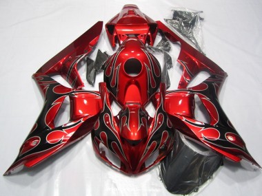 Carénage Moto Honda CBR1000RR 2006-2007 - Rouge Noir Brillant Flamme Abordables