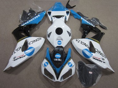 Carénages Moto Honda CBR1000RR 2006-2007 - Blanc Bleu Clair Noir Brillant Konica Minolta Abordables