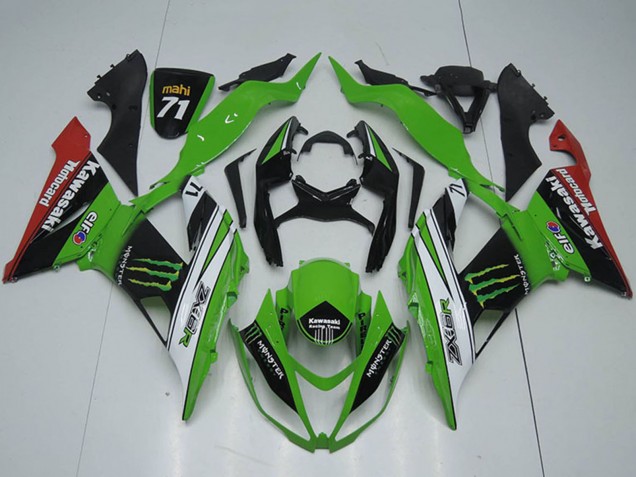 Carénages Moto Kawasaki ZX6R 2013-2018 - Vert Blanc Noir Rouge Monstre