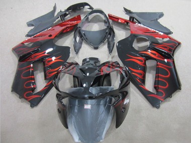Carénage Moto Kawasaki ZX6R 2007-2008 - Noir Rouge Flamme Abordables