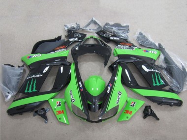 Carénages Moto Kawasaki ZX6R 2007-2008 - Vert Noir 3M Monstre Abordables