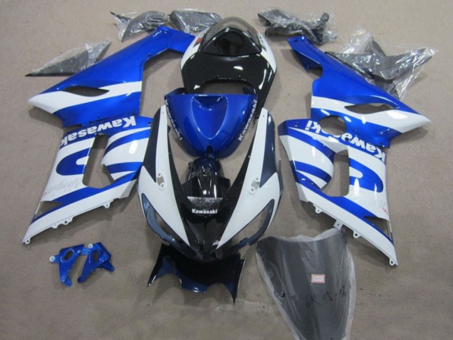 Carénages Moto Kawasaki ZX6R 2005-2006 - Bleu Blanc Noir