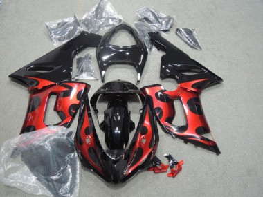 Carénages Moto Kawasaki ZX6R 2005-2006 - Noir Brillant Rouge Abordables