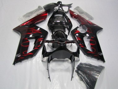 Carénage Moto Kawasaki ZX6R 2003-2004 - Noir Brillant Rouge Flamme Abordables