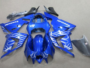 Carénage Moto Kawasaki ZX10R 2004-2005 - Bleu Blanc Flamme Abordables