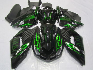 Carénages Moto Kawasaki ZX14R ZZR1400 2006-2011 - Noir Brillant Vert Flamme Abordables