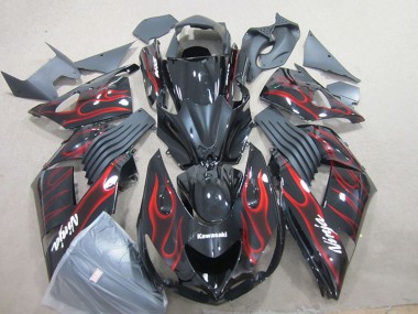 Carénage Moto Kawasaki ZX14R ZZR1400 2006-2011 - Noir Brillant Rouge Flamme Abordables