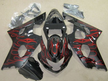 Carénages Moto Suzuki GSXR 600 2004-2005 - Noir Brillant Rouge Flamme Abordables
