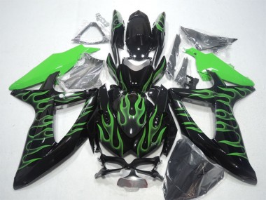 Carénages Moto Suzuki GSXR 600 2008-2010 - Noir Brillant Vert Flamme Abordables