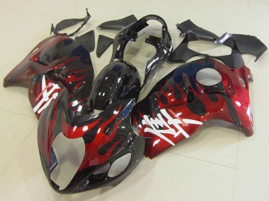 Carénages Moto Suzuki GSXR 1300 Hayabusa 1996-2007 - Noir Brillant Rouge Flamme Abordables