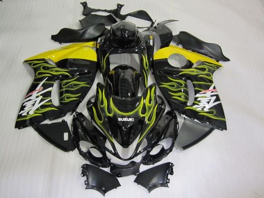 Carénages Moto Suzuki GSXR 1300 Hayabusa 2008-2020 - Noir Brillant Jaune Flamme Abordables