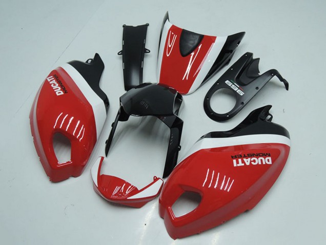 Carénages Moto Ducati Monster 696 2008-2012 - Blanc Rouge Noir Brillant