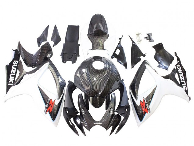 Carénages Moto Suzuki GSXR 600/750 2006-2007 - Noir Blanc Fibre de Carbone Style