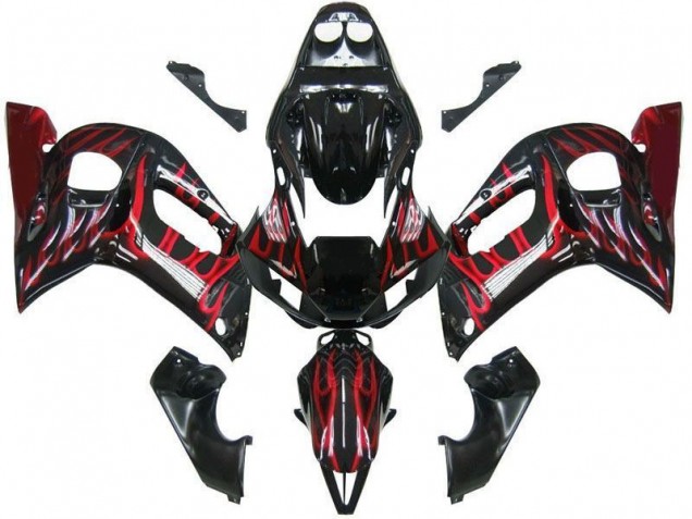 Noir Rouge Flamme Carénage Yamaha R6 1998-2002