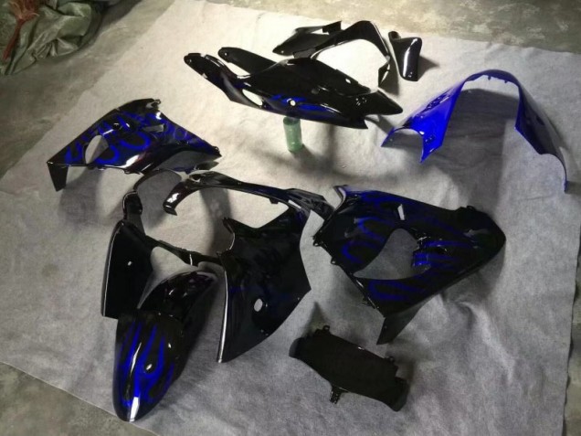 Noir Brillant Bleu Flamme Carénage Kawasaki ZX9R 2000-2001 Noir Brillant Bleu Flamme Carénage Kawasaki ZX9R 2000-2001