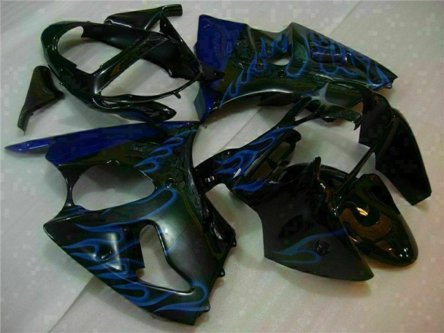 Noir avec Bleu Flamme Carénage Kawasaki ZX6R 2000-2002 Noir avec Bleu Flamme Carénage Kawasaki ZX6R 2000-2002