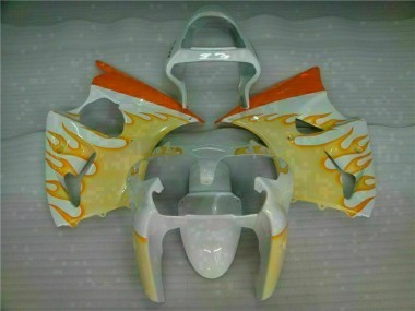 Blanc Jaune Flamme Carénage Kawasaki ZX6R 2000-2002 Abordables