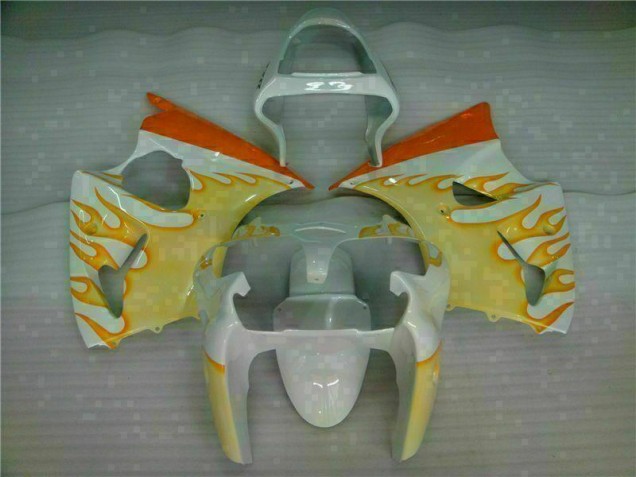 Blanc Jaune Flamme Carénage Kawasaki ZX6R 2000-2002 Blanc Jaune Flamme Carénage Kawasaki ZX6R 2000-2002
