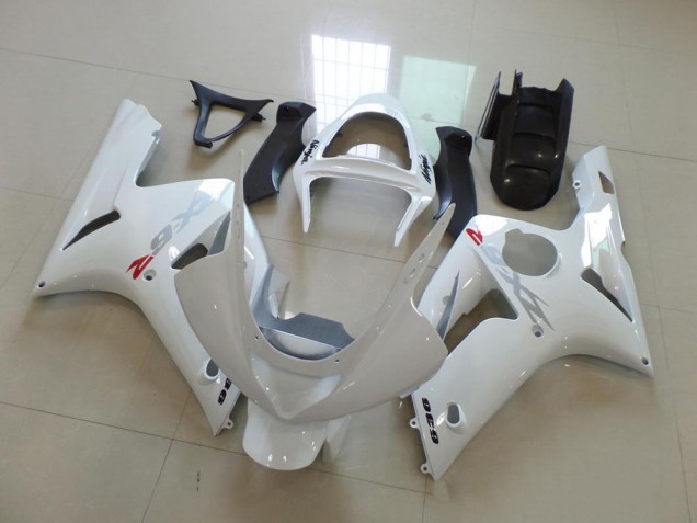 Blanc avec Argent Décalque Carénage Kawasaki ZX6R 2003-2004 Blanc avec Argent Décalque Carénage Kawasaki ZX6R 2003-2004