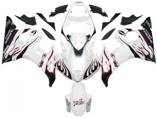 Blanc Noir Rouge Flamme Carénage Yamaha R6 2003-2005