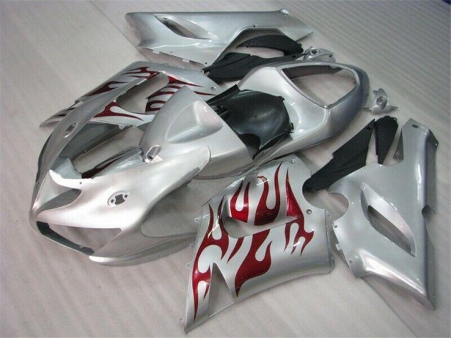 Argent Rouge Flamme Carénage Kawasaki ZX6R 2005-2006 Argent Rouge Flamme Carénage Kawasaki ZX6R 2005-2006