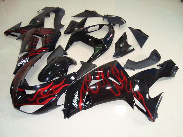 Noir Rouge Flamme Carénage Kawasaki ZX10R 2006-2007 Noir Rouge Flamme Carénage Kawasaki ZX10R 2006-2007