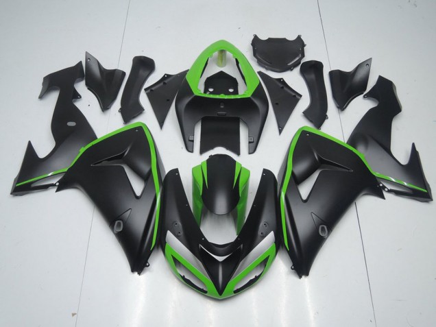 Noir Mat avec Ligne Verte Carénage Kawasaki ZX10R 2006-2007 Noir Mat avec Ligne Verte Carénage Kawasaki ZX10R 2006-2007