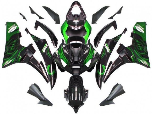 Noir Vert Flamme Carénage Yamaha R6 2006-2007