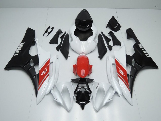 Blanc Rouge et Noir Mat Carénage Yamaha R6 2006-2007 Blanc Rouge et Noir Mat Carénage Yamaha R6 2006-2007