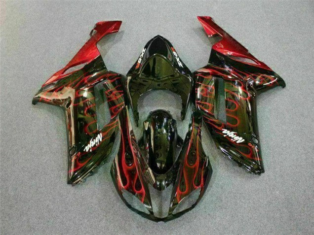 Noir Rouge Flamme Carénage Kawasaki ZX6R 2007-2008 Noir Rouge Flamme Carénage Kawasaki ZX6R 2007-2008