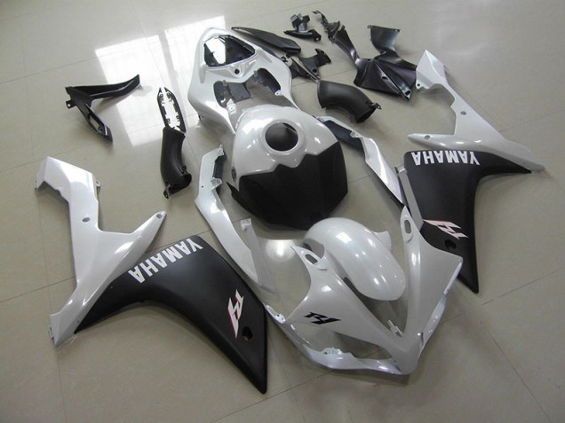 Blanc Nacré Noir Mat Carénage Yamaha R1 2007-2008 Blanc Nacré Noir Mat Carénage Yamaha R1 2007-2008